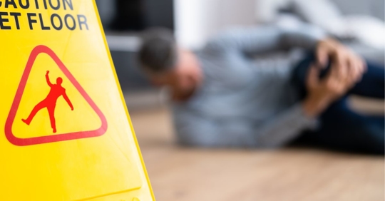 man who slipped and fell on a wet floor