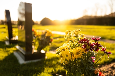 Headstone with flowers